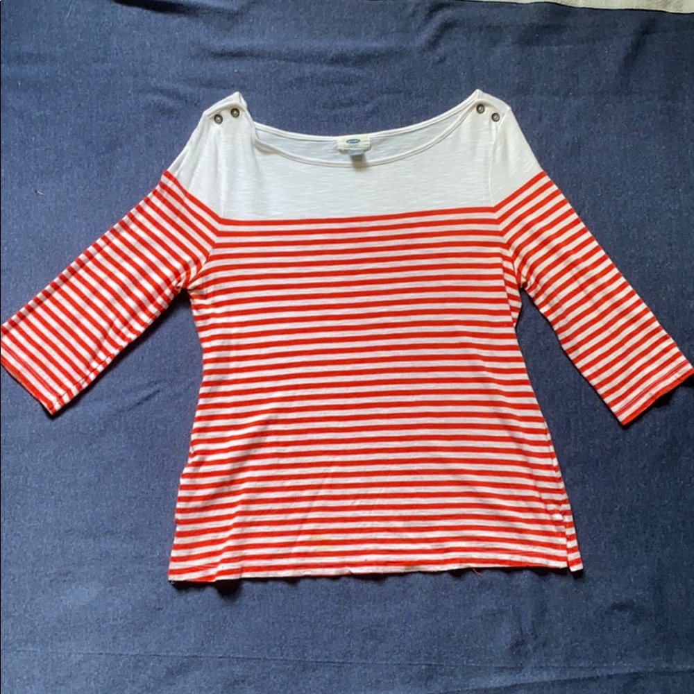 Red Striped Boat Neck Shirt